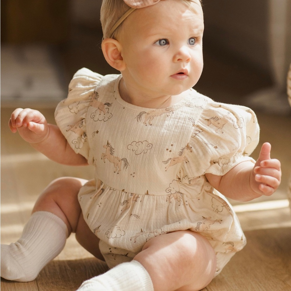 Quincy Mae Cosette Cream Unicorn Baby Romper